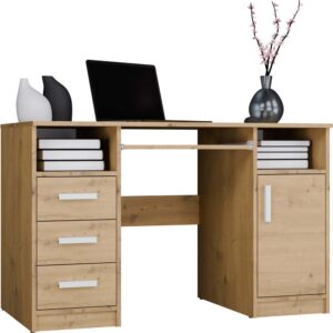 BIURKO DELTA DĄB ARTISAN 120 Cm 3 Szuflady Szafka Półki Do Biura Pokoju Na Laptop